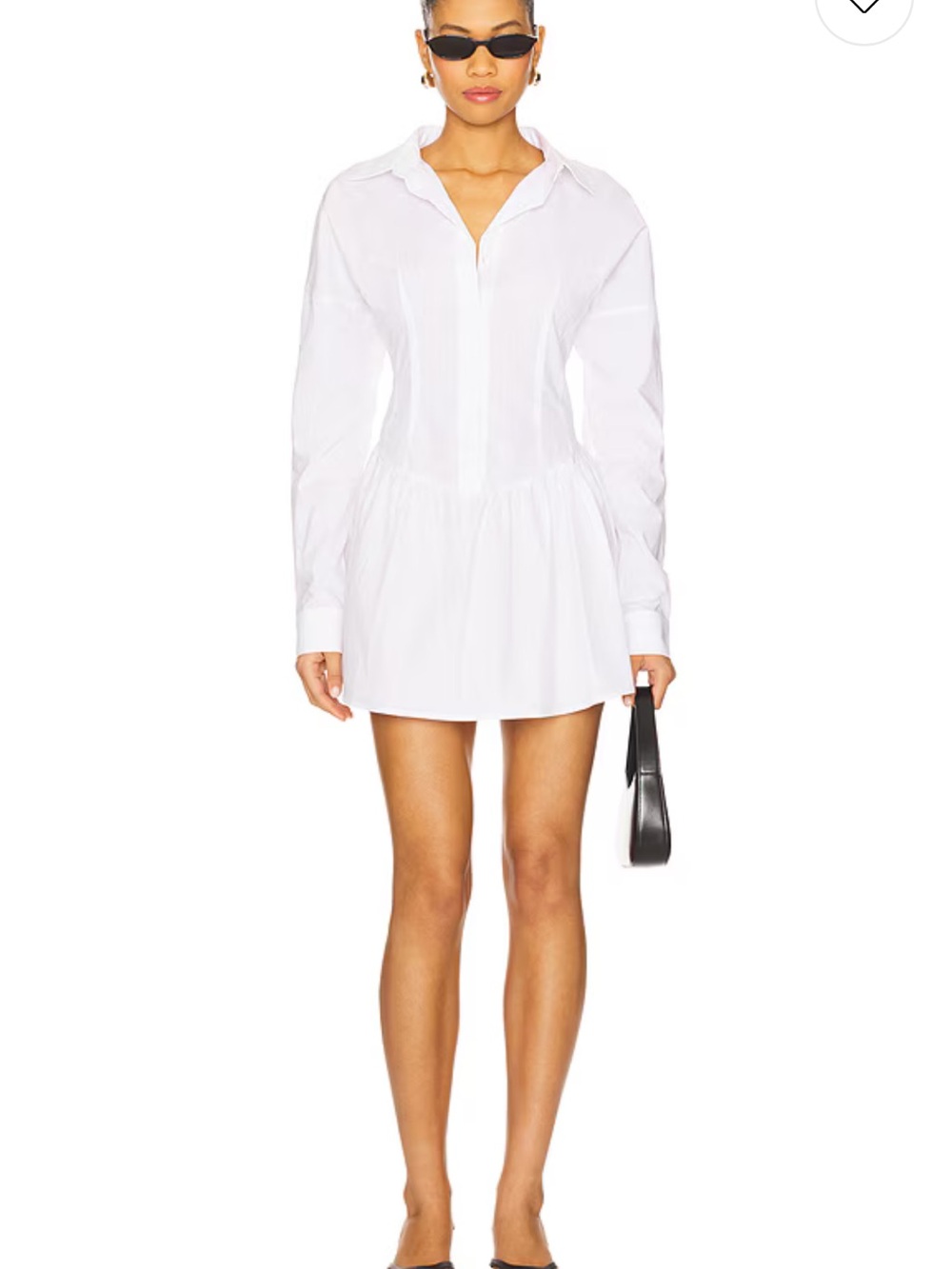 White Long-Sleeve Mini Shirt Dress